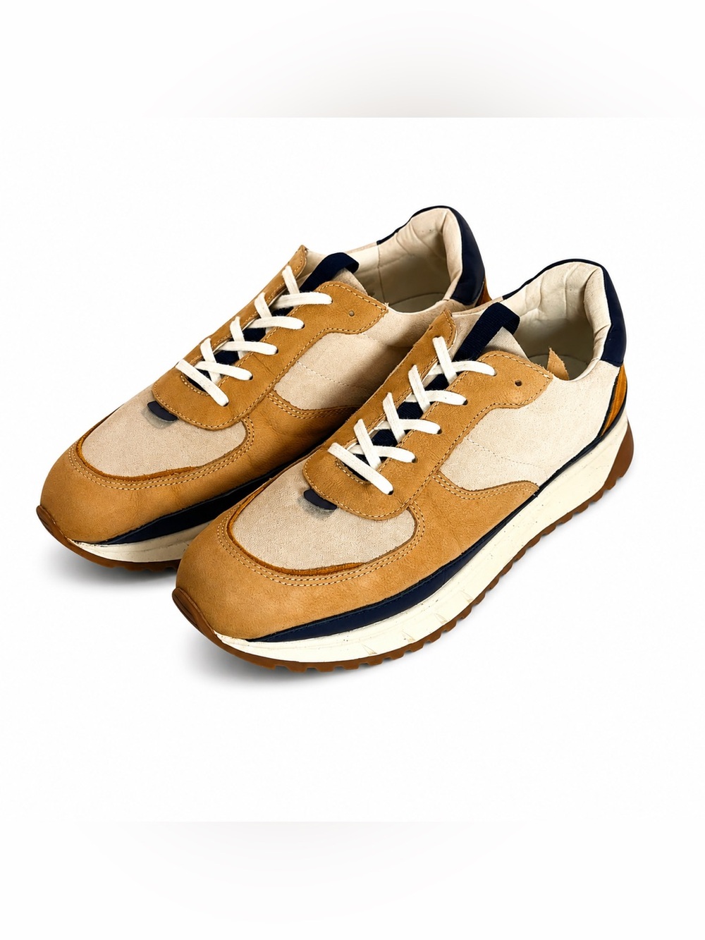 Madewell MWL Leather Suede Colorblock Sneakers | Tan Cream Navy | Men’s 10.5